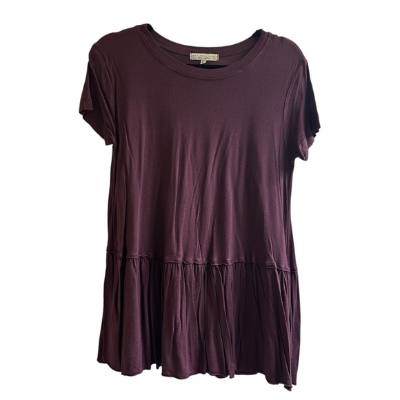 Truly Madly Deeply Tops - Truly Madly Deeply Short Sleeve Peplum Tee in Plum